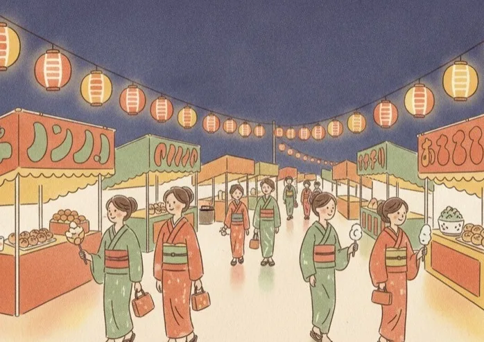 提灯の灯る夜祭りのイラスト